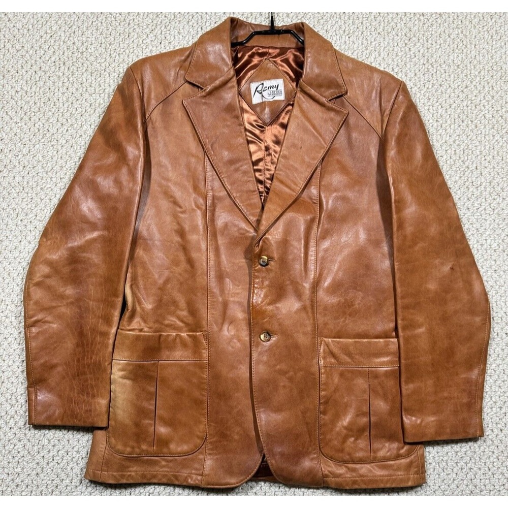 Vintage Remy Western Blazer Mens 42 Brown Distressed Leather Fading Lined Jacket